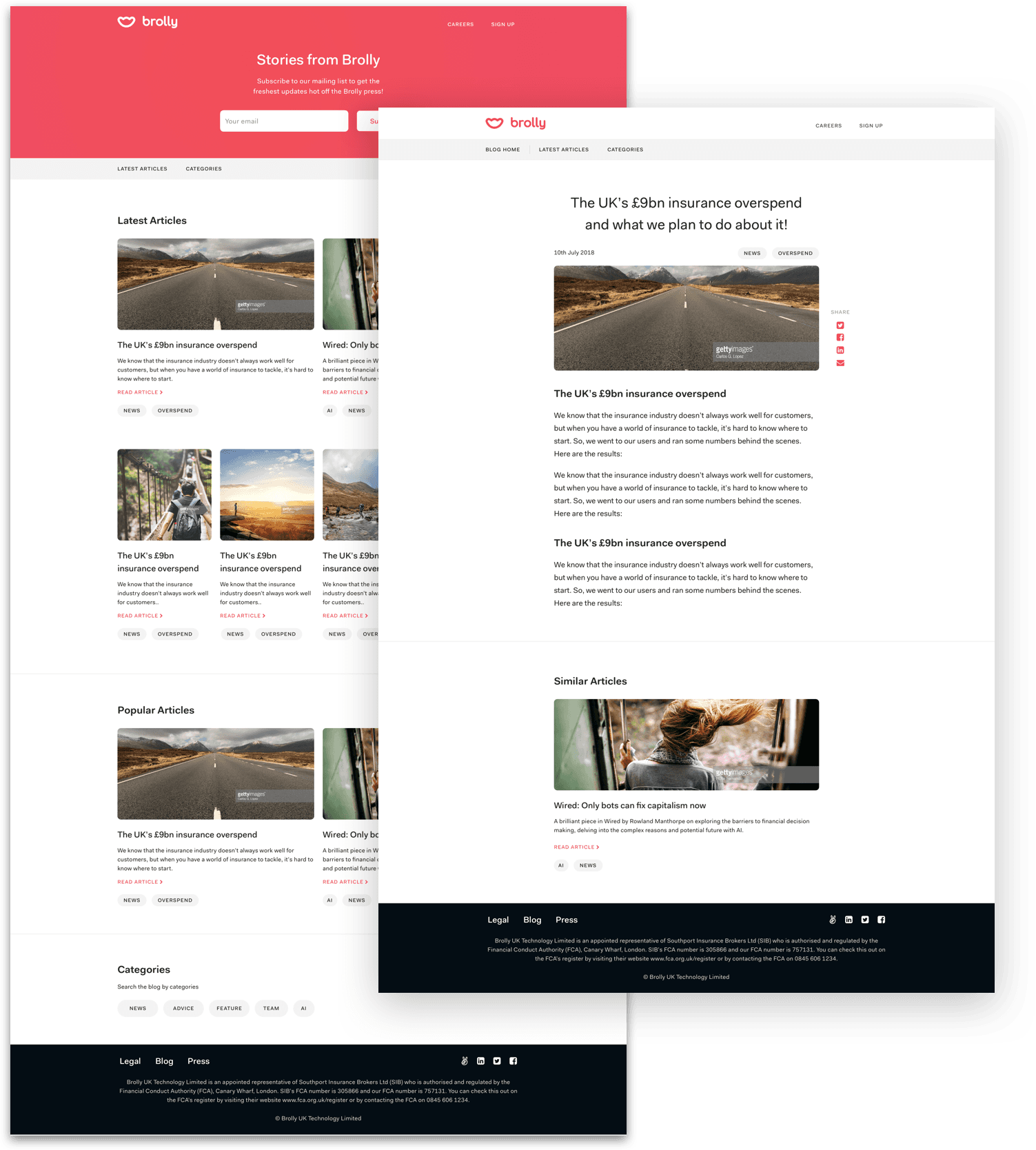 Brolly website sections on security and partners