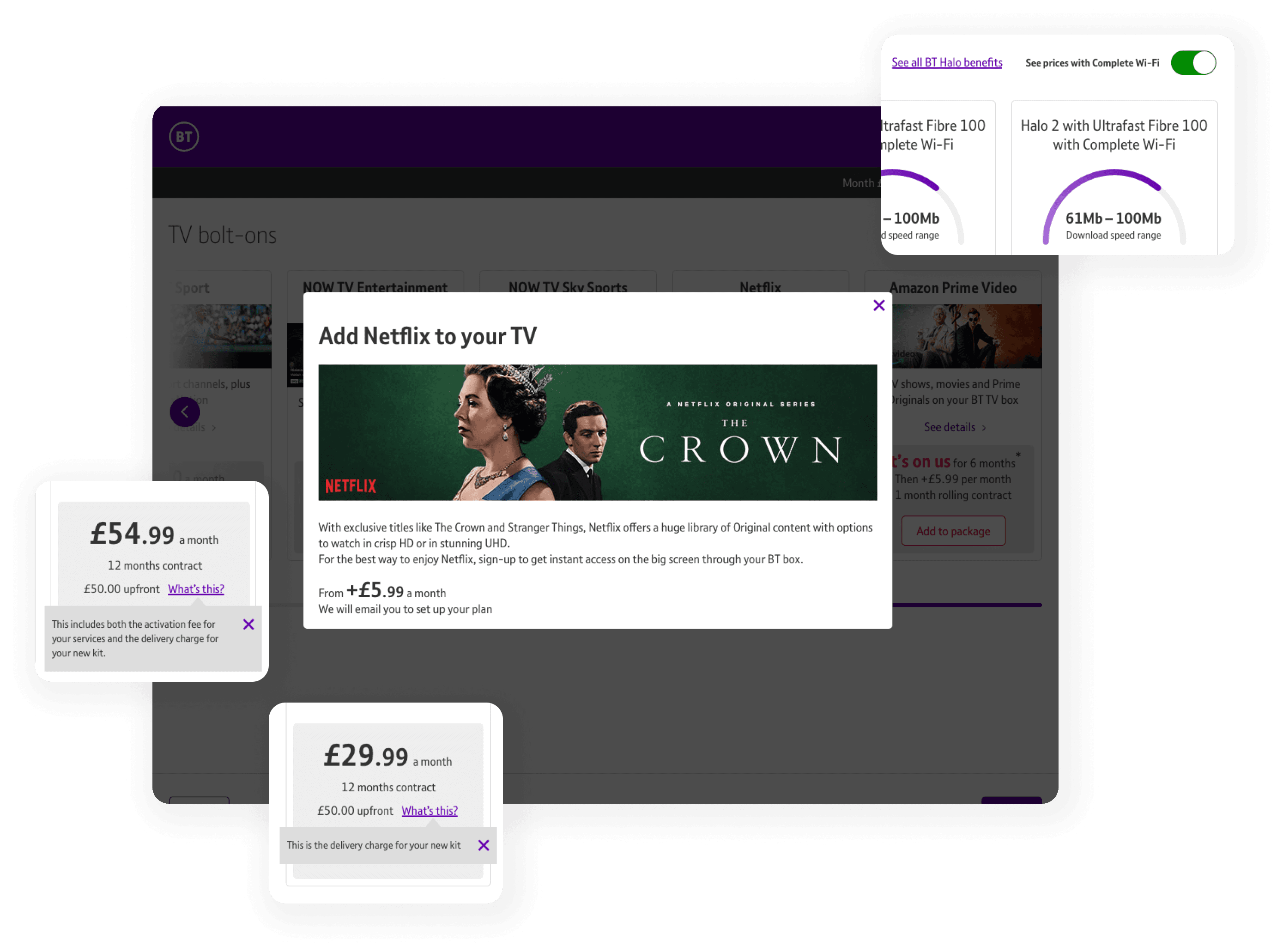 A product card with a toggle for the Complete Wi-Fi offering