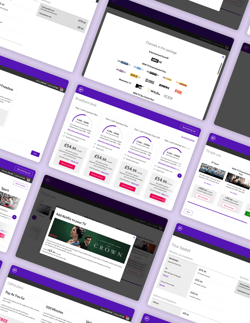 A grid of BT in-store sales platform product cards