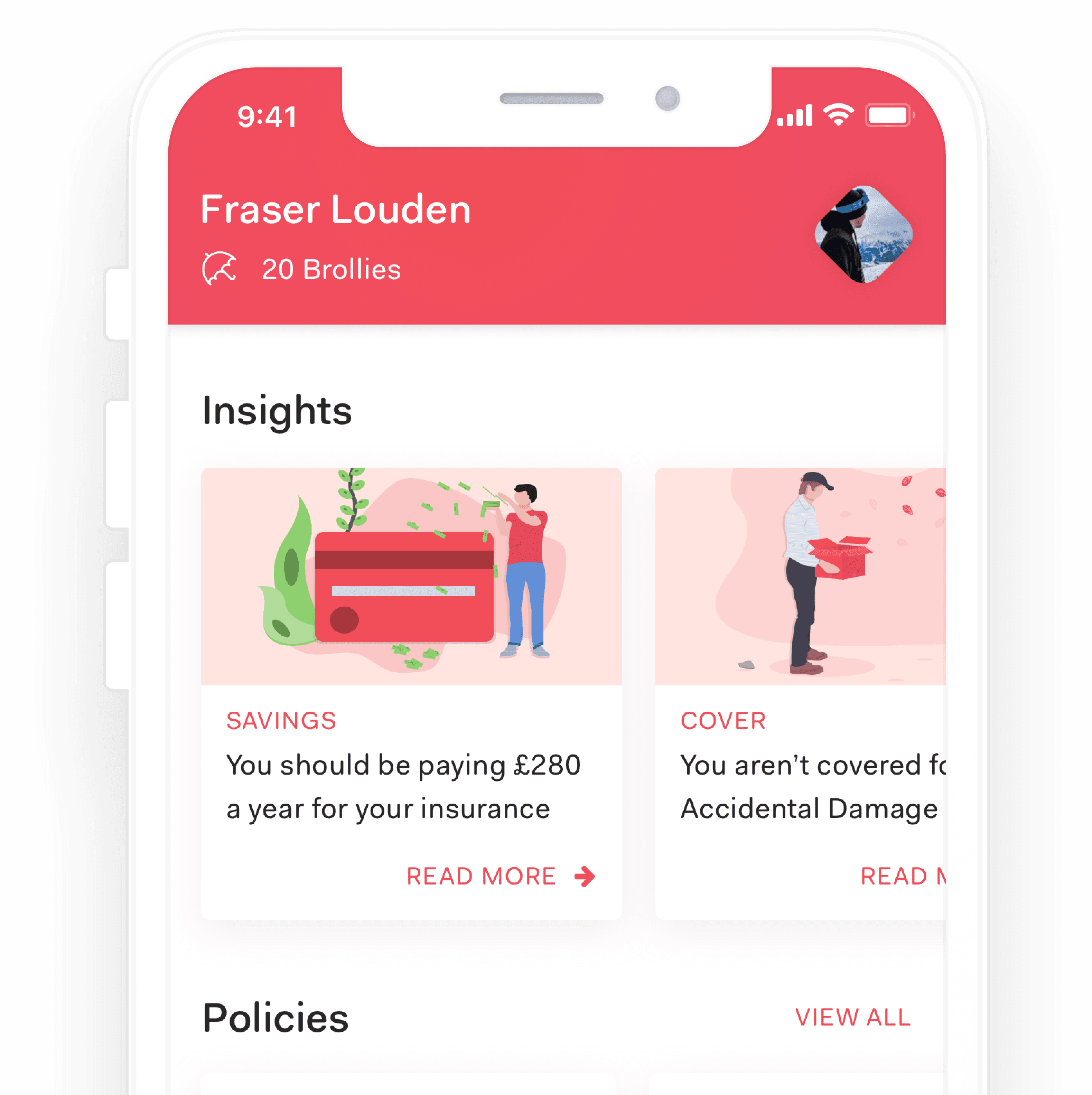 Brolly app redesign screenshot